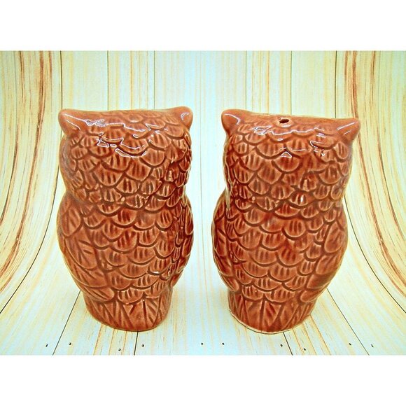 Unbranded Vintage Style Big Eyed Brown Owl Ceramic Salt & Pepper Shakers NWOT - Picture 4 of 9